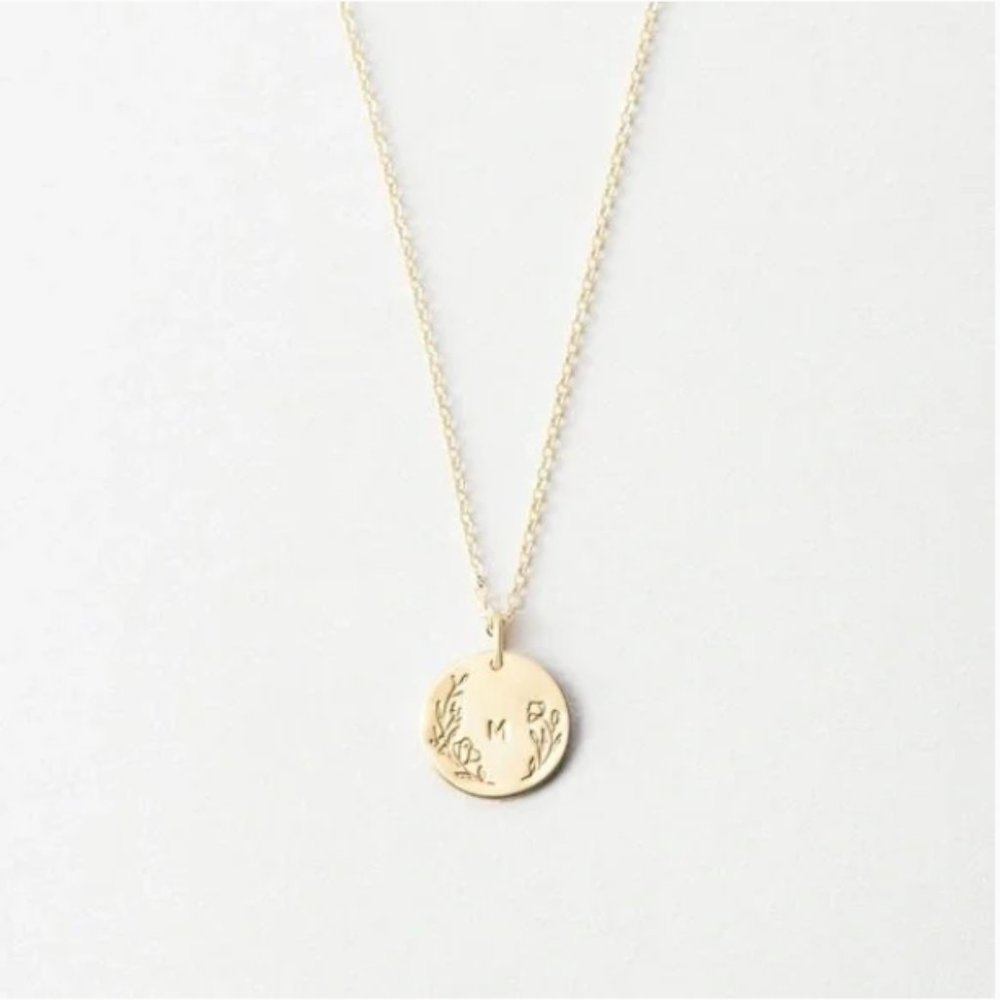 Floral Letter V Initial Dainty Silver/Gold Disc Botanical Handmade Cute Necklace